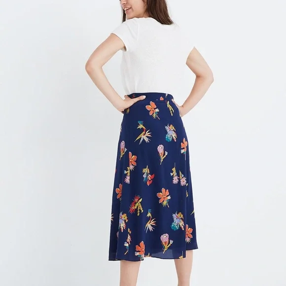 NWOT Madewell 100% Silk Atrium Midi Skirt in Bird of Paradise Size 4 - Picture 3 of 8